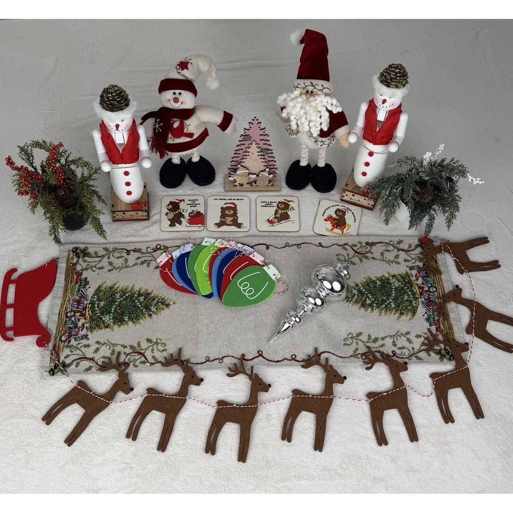 Mixed Lot Of Christmas Figurines Santa Mrs Clause Snowmen Coasters‎ Table Runner